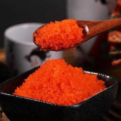 Masago Tobikoのカラフトシシャモの魚の卵の寿司の飛魚座の卵の凍結するカラフトシシャモ